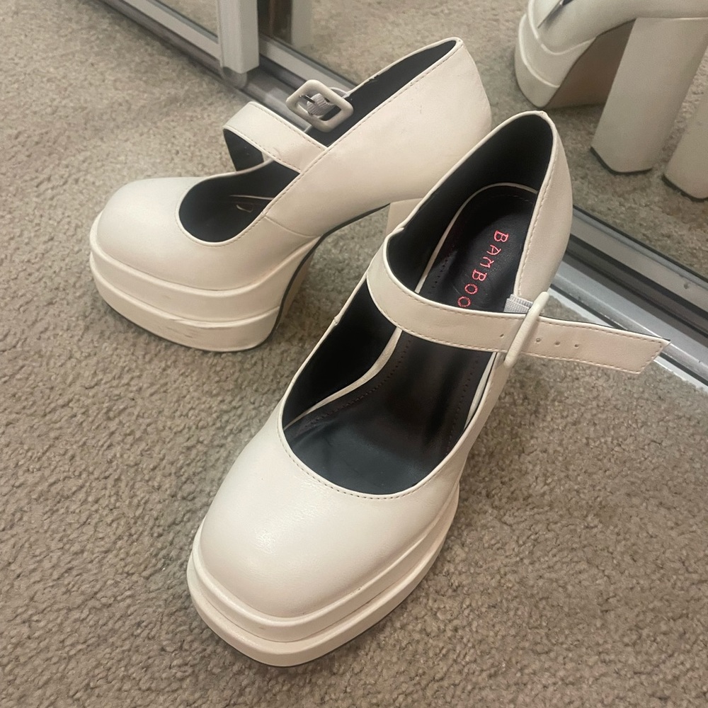 4 inch platform white heels